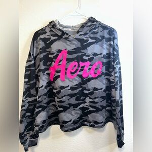 Aero Camouflage Cropped Hoodie with Pink Logo